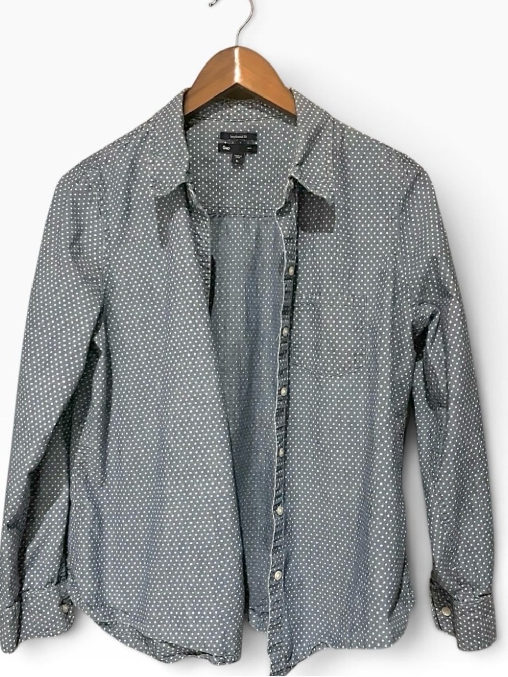 Gap Blue-Grey Polka Dot Button-Up Boyfriend Shirt